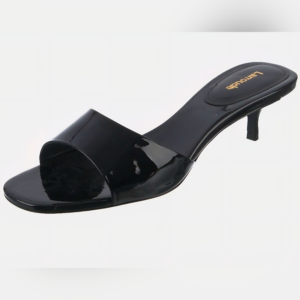 Larroudé Greta Black Patent Leather Kitten Heel Mules | Size 7 | NWT - Picture 4 of 11